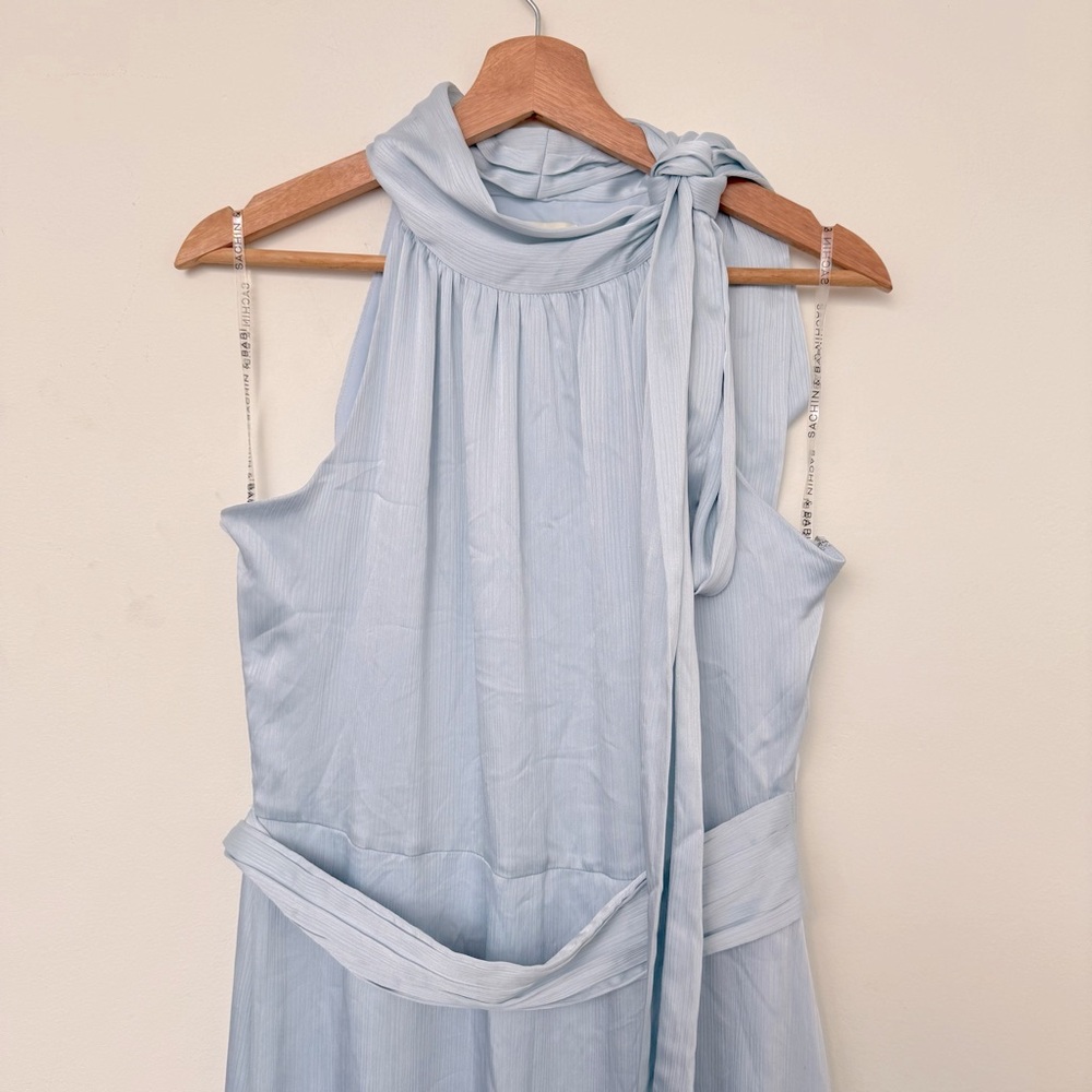 Sachin & Babi Kayla Tie Neck Maxi Crinkle Dress, Ice Blue - Picture 5 of 8